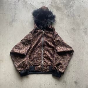 Leopard/cheetah print brown seudette zip up